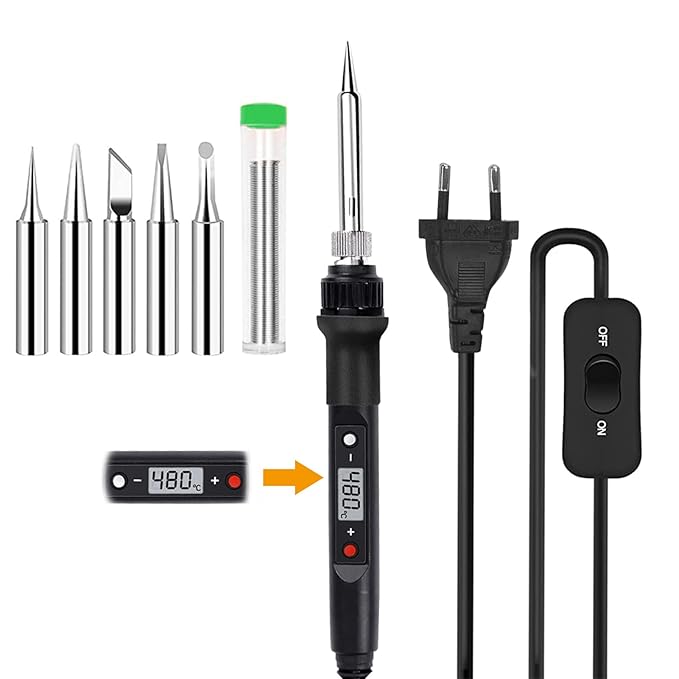 Serplex Soldering Iron Kit with 5 Different Soldering Tips, 80W/220V 200-500 degreeC Temperature Adjustable Soldering Iron with LCD Digital Display Welding Tool Fast Heating Solder Iron