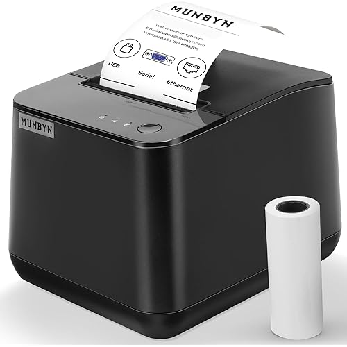 MUNBYN Thermal Receipt Printer P075, 3 1/8" 80mm POS Printer, USB Receipt Printers with Auto Cutter Support Cash Drawer, USB Serial Ethernet Interface for Windows/Android/Mac/Linux