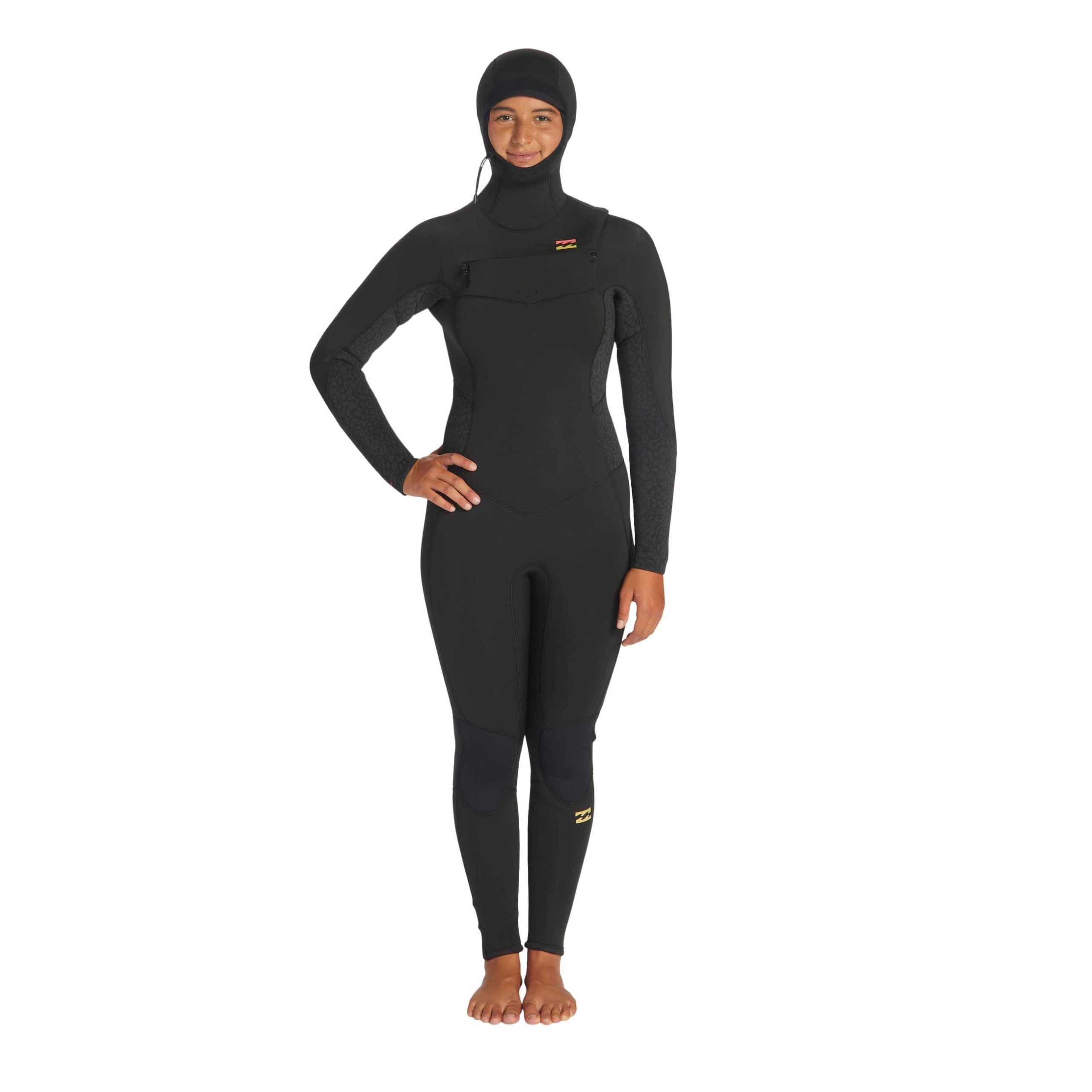 BILLABONG Femmes Synergy 5/4mm Chest Zip à Capuche Combinaison Néoprène ABJW200100 - Wild Black