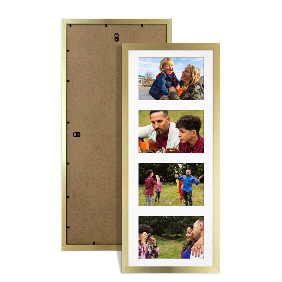 Procut Global 50X20CM Gold Photo Frames For Multiple Pictures with White Mount-Sleek Collage Frame with 4 Apertures (4x) 6X4-Engineered Wood with Shatterproof Perspex