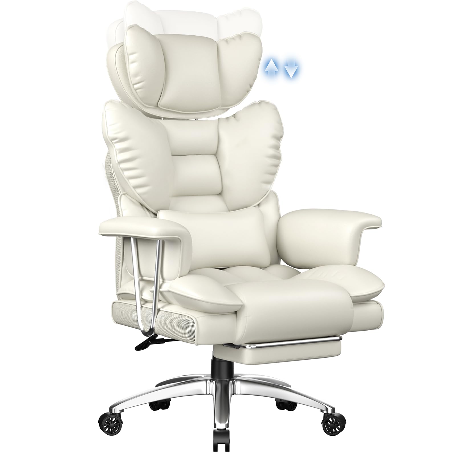 rattantree Ergonomic Executive Chair with Footrest, Office Chair PU Leather with High Back, Desk Chair for Office and Telework, Light Grey/Black (Black) (White) | Cilindro de gas certificado BIFMA y SGS, cumple norma EN1335, capacidad de carga estable hasta 150 kg