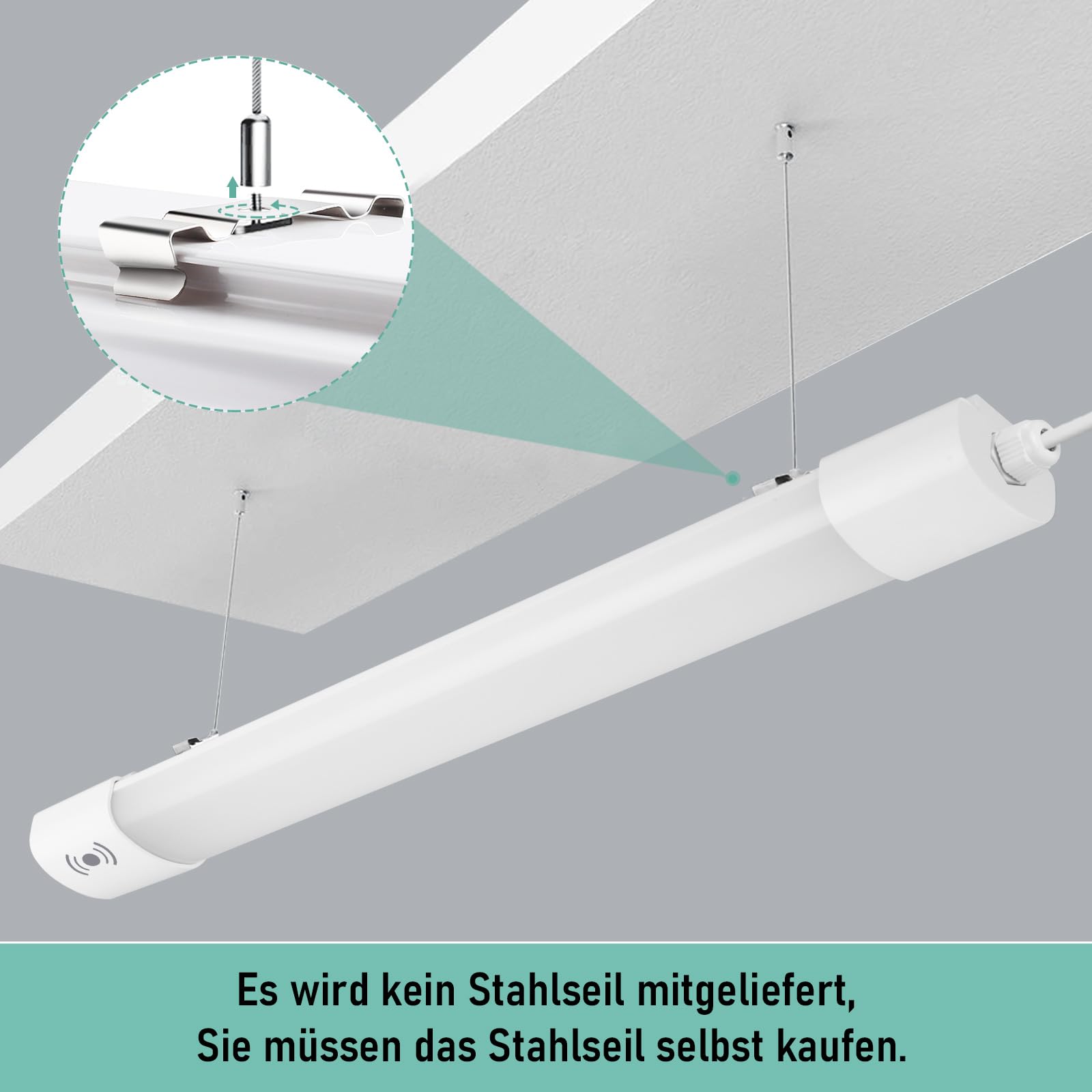 Neon Plafoniera LED Soffitto Lineare 60cm con Sensore Movimento, 20W 2200LM IP65 Antipolvere Impermeabile - Luce a Prova di Umidità per Garage,Cantina, Officina e Bagno, 4000K - Bianco Naturale