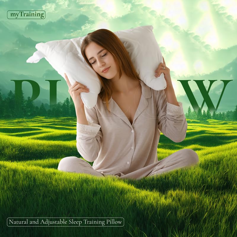 Sleep & Beyond myTraining 100% Natural Wool Filled and Cotton Sateen Quilted Pillow Case for All Seasons - Support to Neck, Shoulders and Spine, Lightweight Pillow - Washable - Ivory - Queen