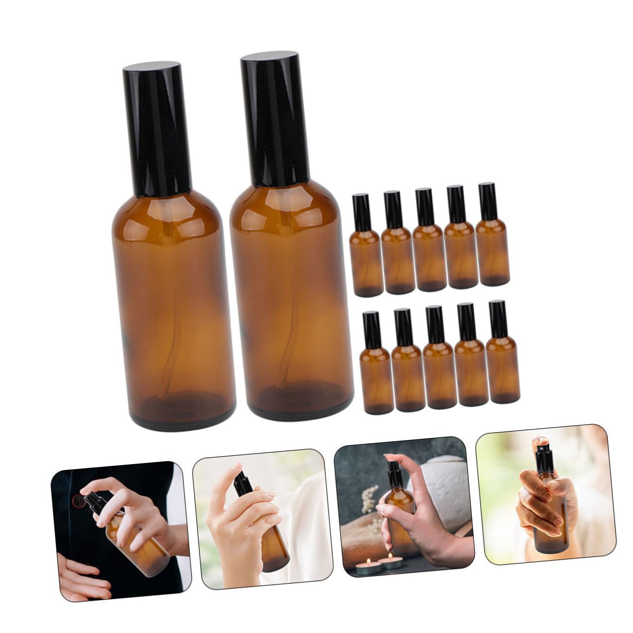 12 Stück Teiliges Braunglas Sprühflaschen für Ätherische Öle und Emulsionen Leichte Langlebige Reisezerstäuber Wiederbefüllbare Nebelsprühflaschen für Kosmetik und