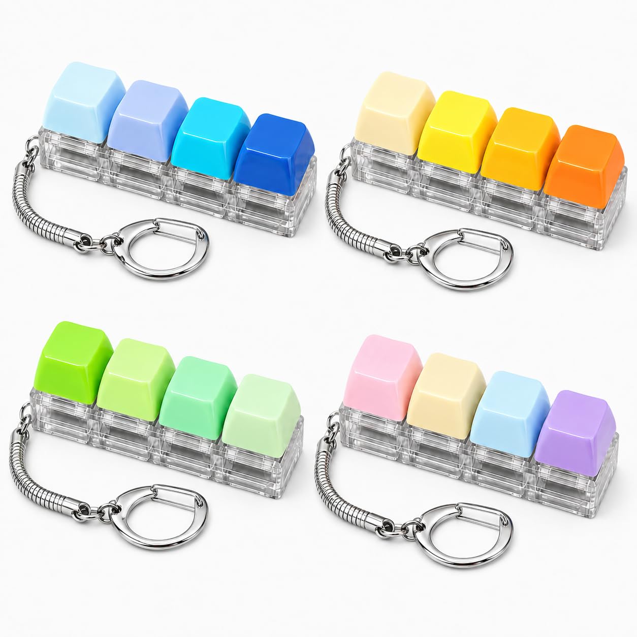 Keyboard Fidget Toy 4 Pcs, 4-Key Clicker Fidget Keychain, Stress Relief Toy, Fidget Keyring, Portable, Stress Relief, Multicolour, Adults Teens, Office School Commute, Clicker Fidget Gift