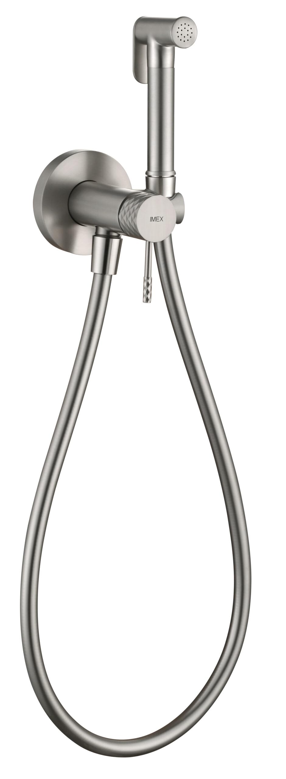 IMEX - Ducha Bidet Agua Fría y Caliente Color Níquel Cepillado | Grifo Bidet Empotrado para WC | Ducha Higiénica Monomando para Inodoro | Grifería Sustituto de Bidé | Serie Génova