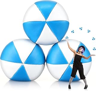 3 Pack Juggling Balls 2.36 Inch Soft Circus Balls with 6 Panel Design Juggling Sets, Easy to Grip for Beginners Boys Girls Learning Kids Adults Classroom Juggle Clubs Circus (Blue, White)