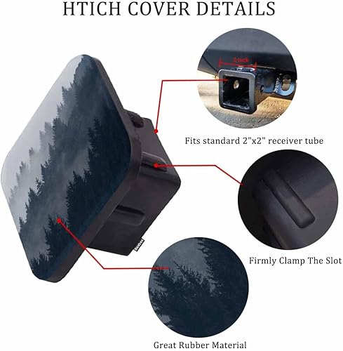 Miniatura 3 de Beabes Rubber Hitch Tube Cover Foggy Forest Misty Mountain Spruce Trees Morning Standard 2" Trailer Hitch Receiver Covers for Man Woman, Tow Hitch