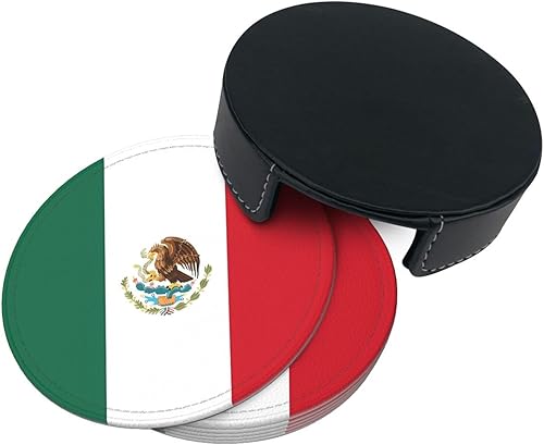 Miniatura 4 de Juego de 6 posavasos redondos de piel sintética con soporte para exteriores, oficina, bar, divertida decoración de escritorio resistente al calor