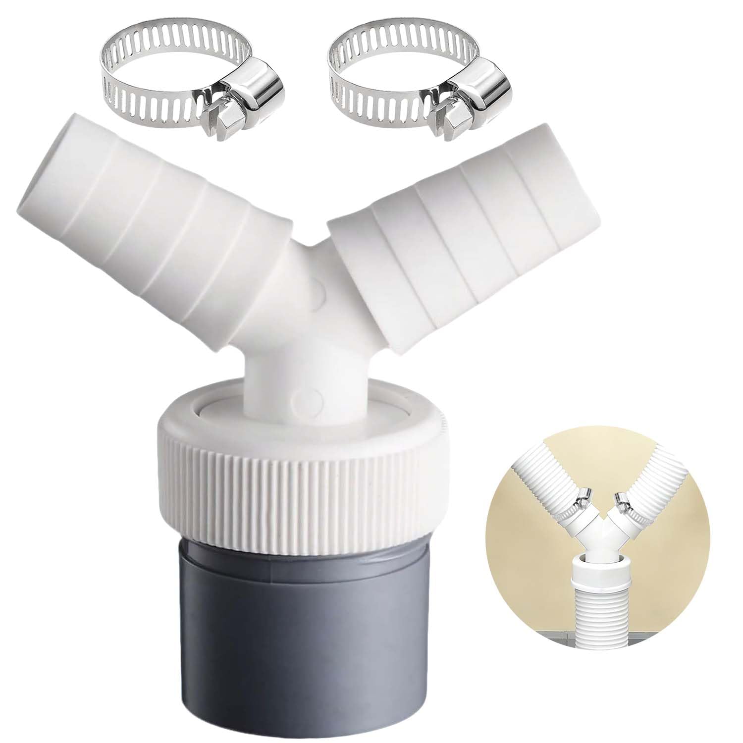Solbrezeni White 2Pcs Wastes Pipes Connector, Y Shape Waste Pipe, Washing Machine Wastes Splitter, Waste Pipe Splitter With Hose Clamp Drain Adaptor For Dishwasher Tumble Washing Machine, Tumble Dryer