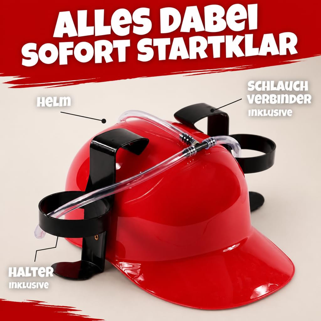 MIJOMA Casco per bere a mani libere con fattore di divertimento – Casco per bevande per feste, festival e carnevale – Supporto regolabile per lattine e bottiglie – Divertente gadget per feste