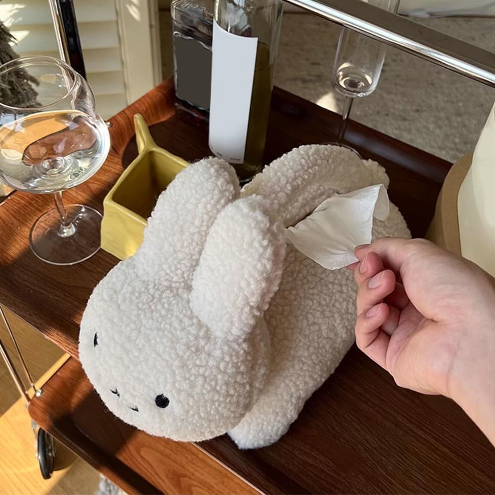 Funny Rabbit Tissue Box with Lifting Handle Cute Bunny Napkin Holder Paper Container Stuffed Package Storage Case Soft Rabbit Toys Doll Portable Tissue Cover for Home Car Office Bedroom image 3