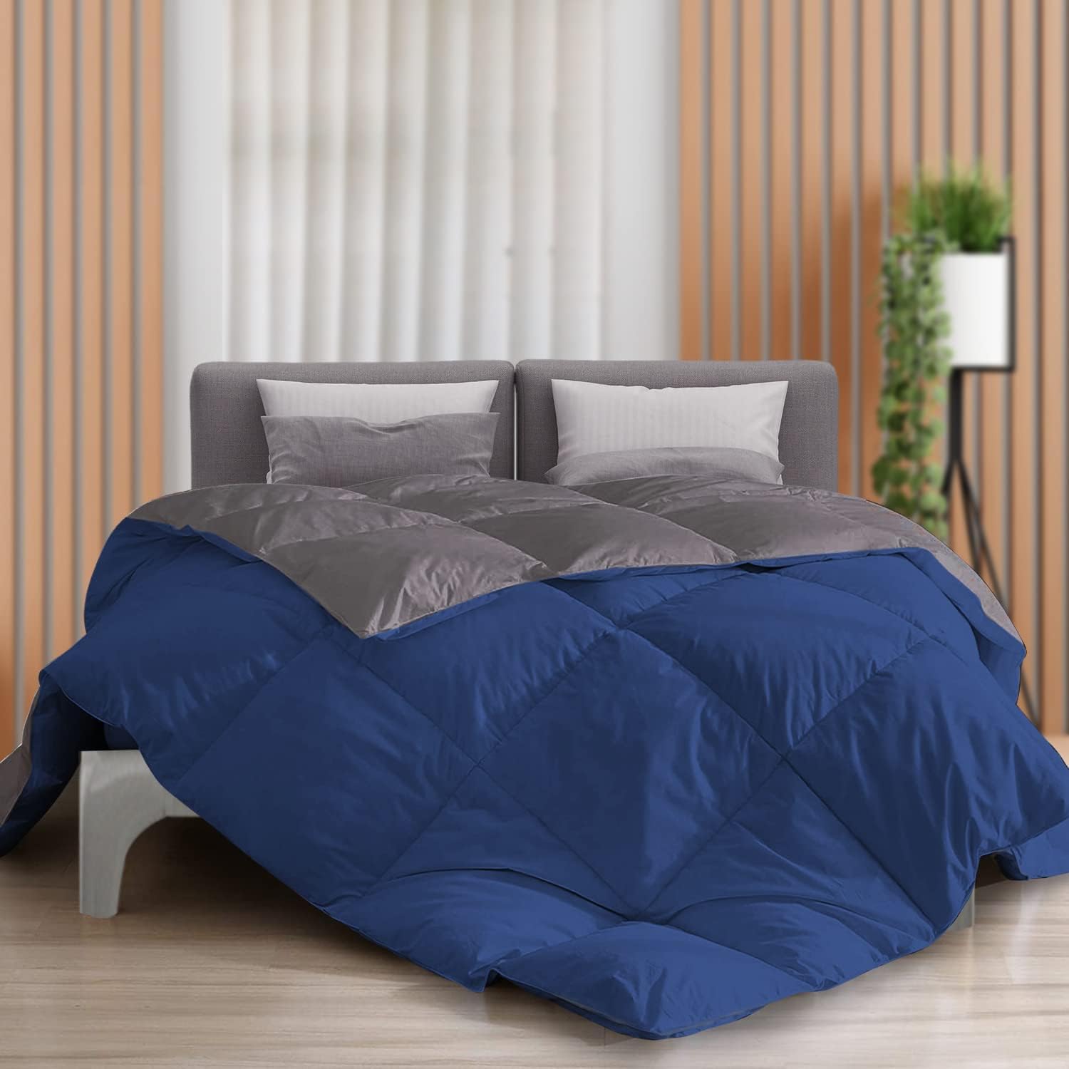 Microfibre Luxury Reversible Comforter Double Bed 200 Gsm Dark Blue&Grey Pack Of 1,300 TC