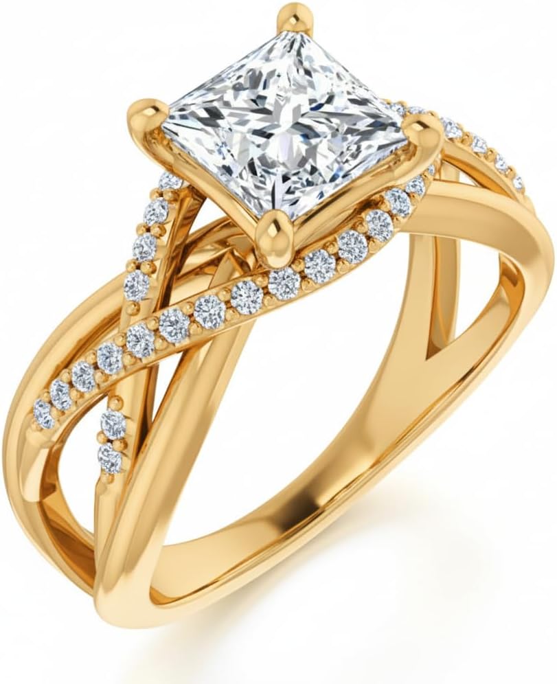 925 Sterling Silver/10K/14K/18K Real Gold 1.19 Carat(ctw) Princess-Cut Twisted Moissanite Wedding Ring Engagement Ring for Women, Personalized Engagement Rings Customized,Anniversary Promise Ring Gift，Size3-14