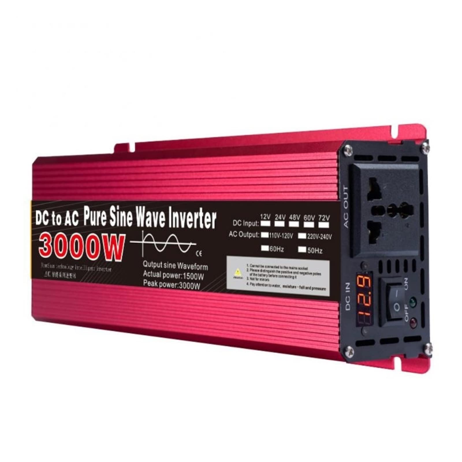 Onduleur pure sinus 3000W 24V vers 220V avec écran LED pour voiture