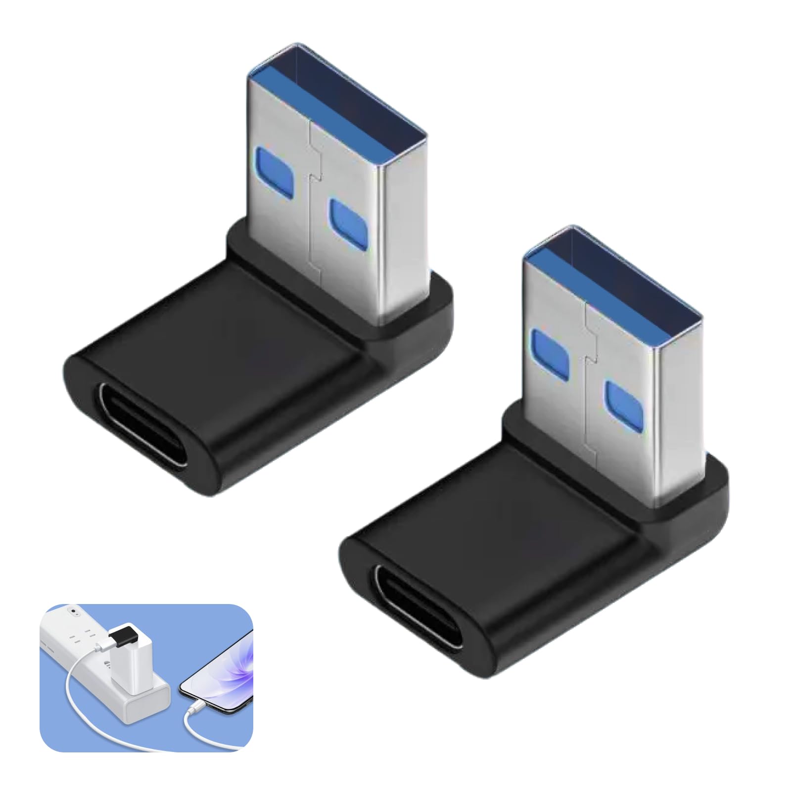 2pcs USB C Winkel Adapter 90° Grad Platzsparend, Kurz USB A auf USB C Daten Adapter Stecker auf Buchse 10 Gbit/s & 100W, Aluminium Winkelstecker für Laptop Smartphone Tablet Kompakte, neben