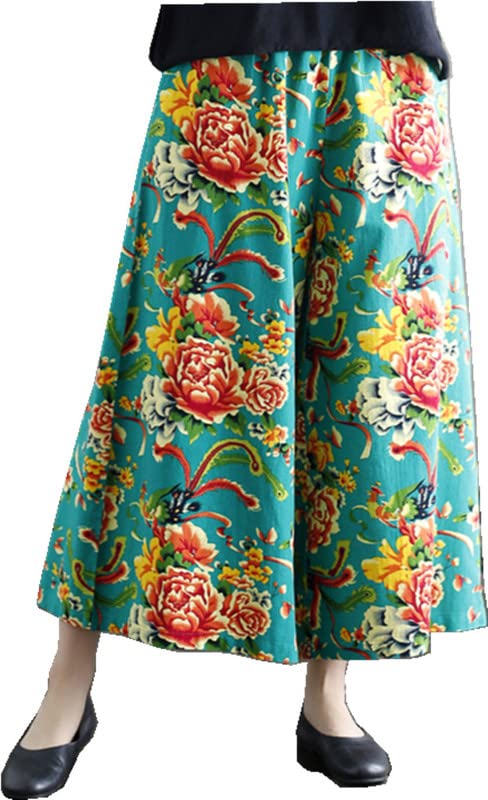Shanghai Story Women's Casual Floral Print Summer Beach High Waist Wide Leg Pants with Pockets