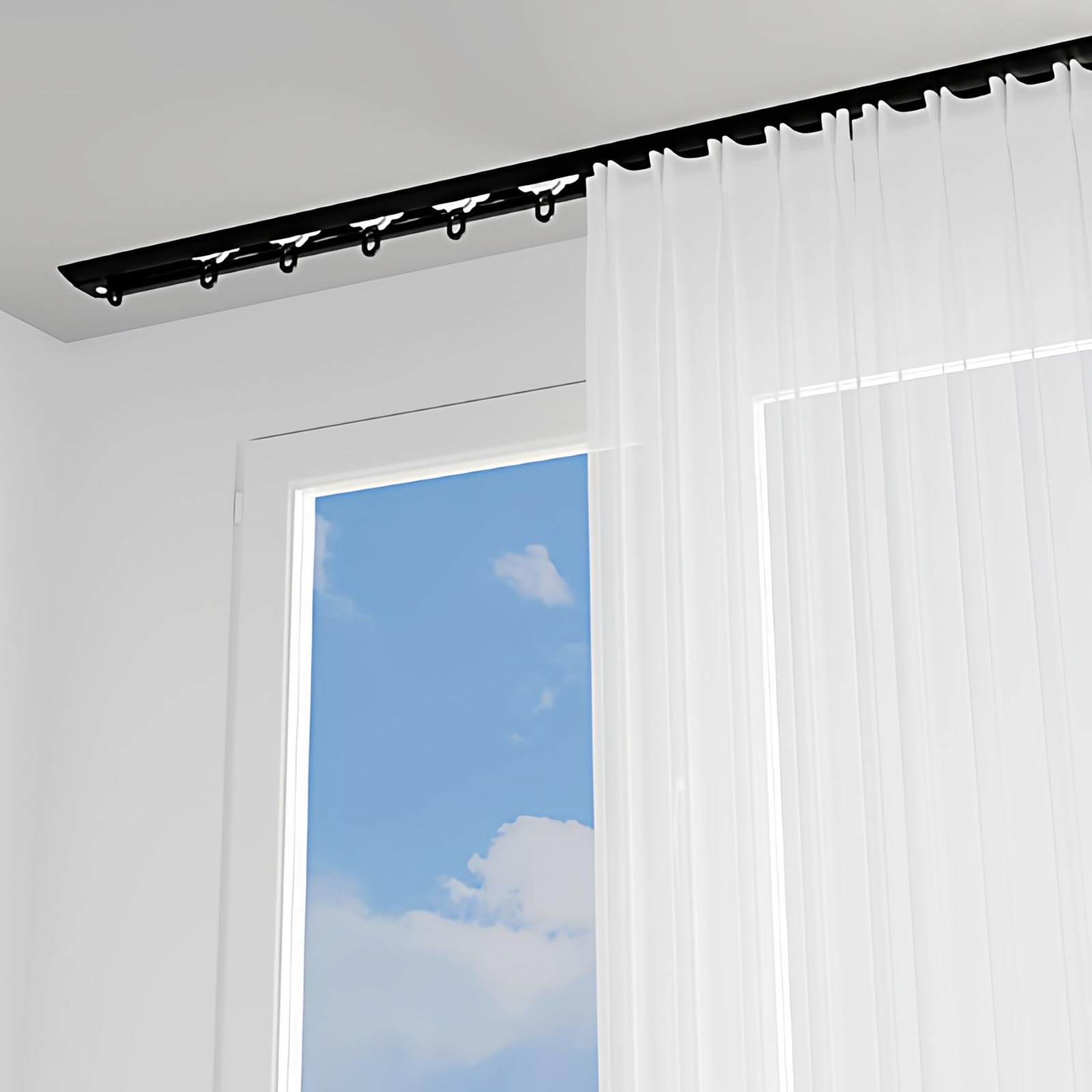 Binario per Tenda da Incasso per Montaggio A Soffitto, Bastone per Tende Invisibile in Alluminio per Divisorio di Ambienti(Bianco,230cm/7.5ft(2 * 115cm))