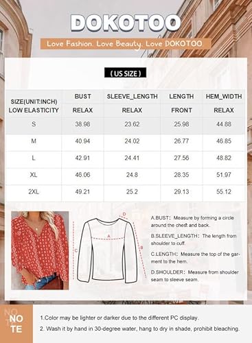 Dokotoo Womens Cute Floral Printed Chiffon Blouses V Neck Long Sleeve Flowy Shirts Summer Bohemian Tops X-Large Red #TOP5