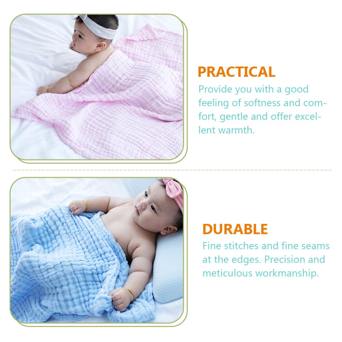 3 Stück Pucktuch aus Leichter Baumwolle Weiche Babydecke für Drinnen und Draußen Komfortable Babybadetücher als Babykuscheldecke