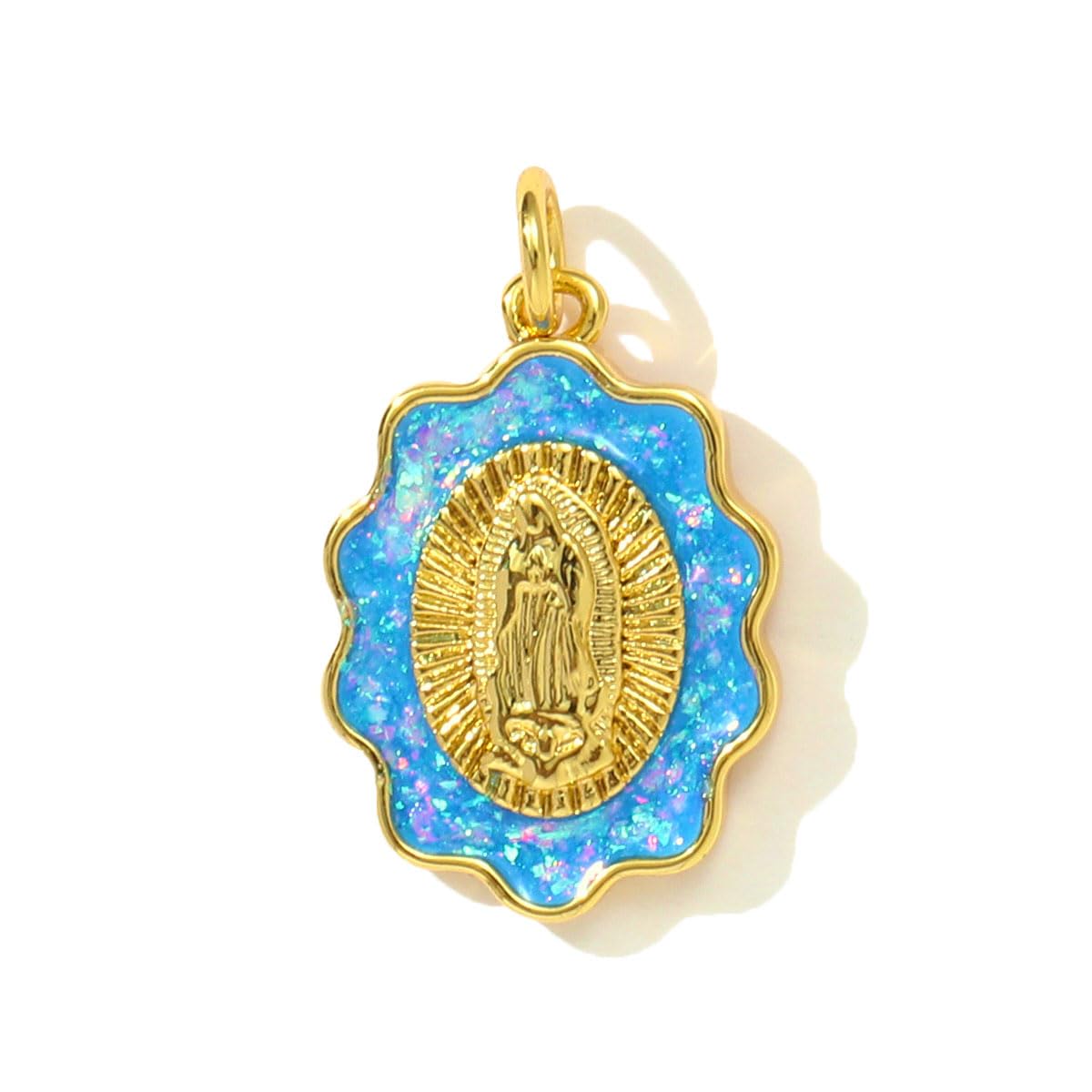 Collier Vierge Marie En Opale Bleue,Collier De Salut Médaillon De Pierre De Naissance