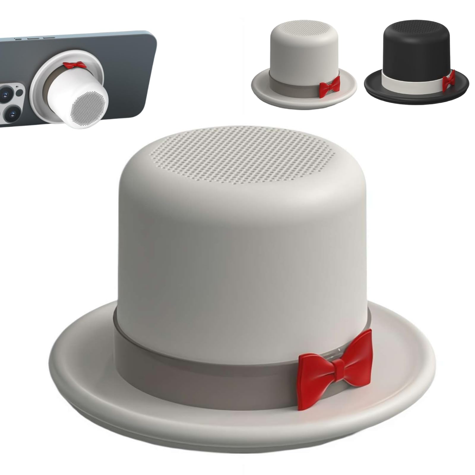 Magic Hat Bluetooth Speaker - Magnetic Phone Holder & Portable Wireless Speaker with Stereo Pairing, 360° HiFi Sound, 3H Playtime, Built-in Mic for Calls,Mini Speakers for Desk,Travel,Gifts(White)