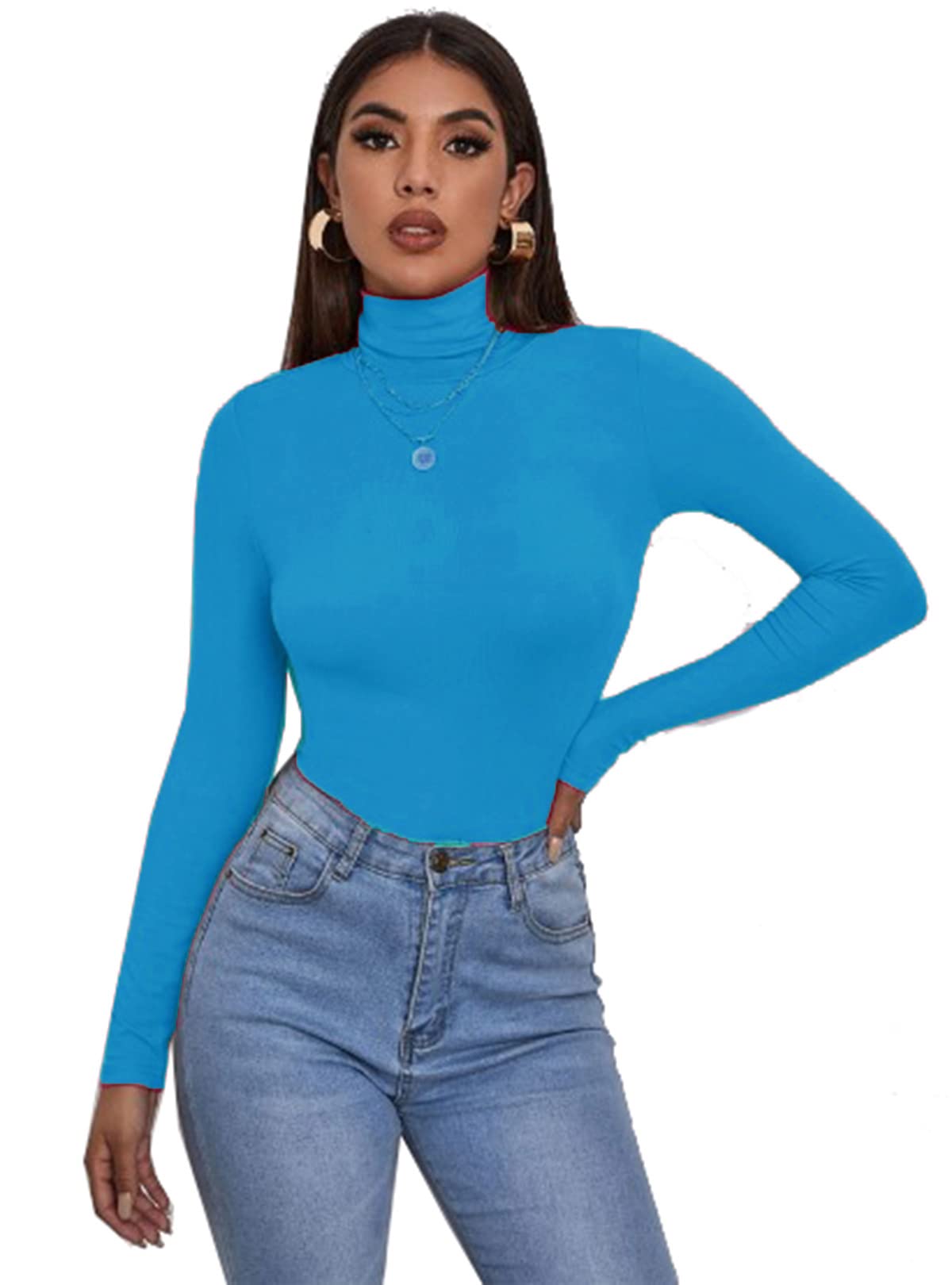 Zaif & Hari® Women's Polo Roll Neck Long Sleeve Turtle Neck Jumper - Ladies Plain Mockneck Casual Top (Turquoise, 12-14)