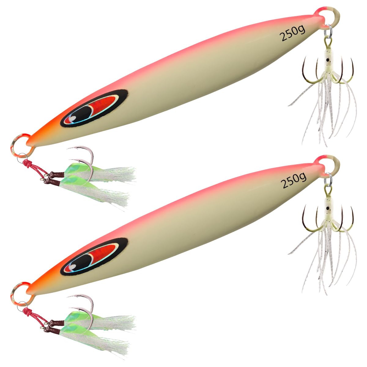 Tief Sinkende Meeresfischköder, WASAGA 80g/100g/120g/150g/200g/250g/300g Hartmetall Meer Spinner Fischköder Perfekt für Bandfisch Lachs Zackenbarsch Kabeljau & Jigging Köder