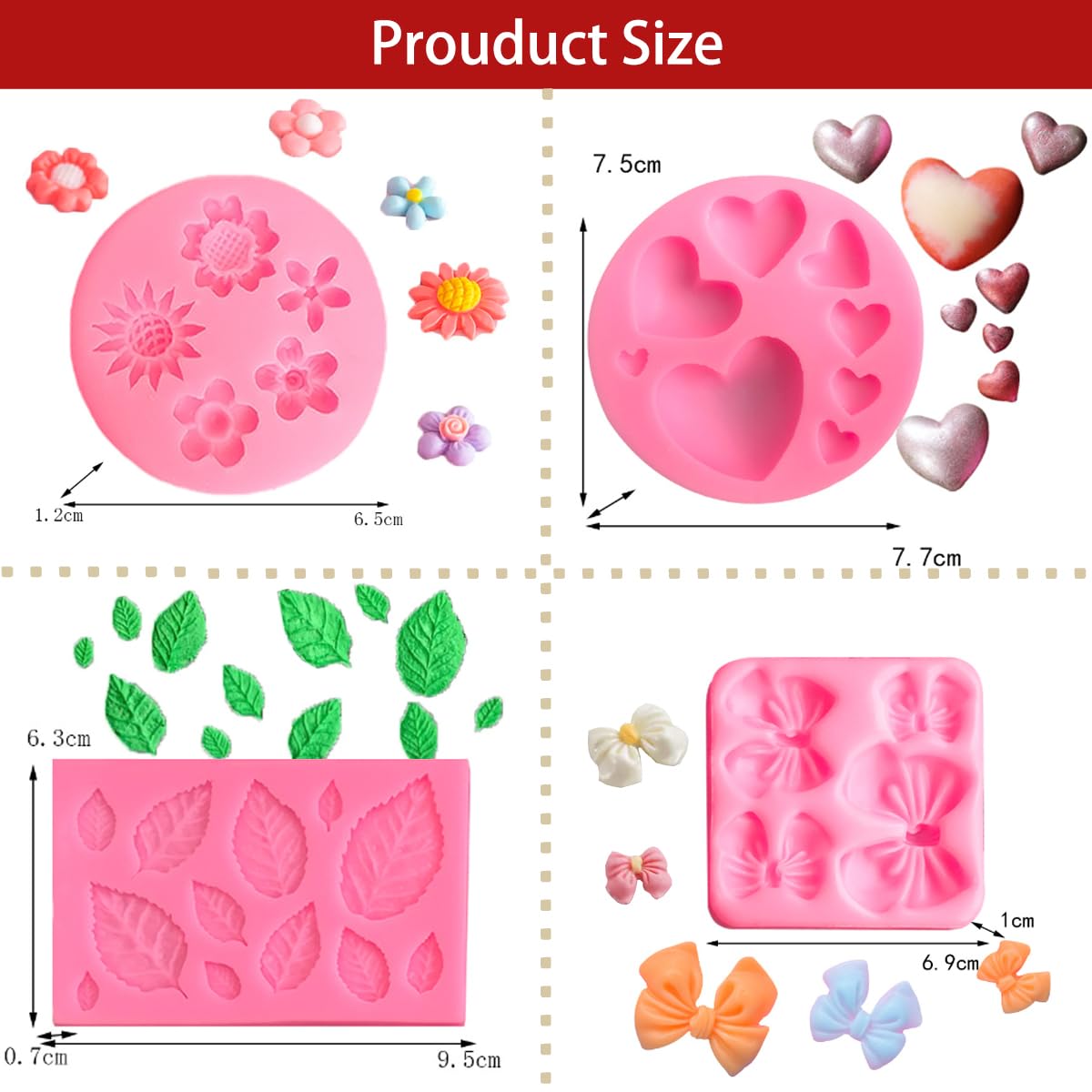 Stampini Silicone 3D Per Fiori - 8 Pezzi, Per Dolci, Cioccolato, Resina, Rosa, Margherita, Cuore - Foto 10