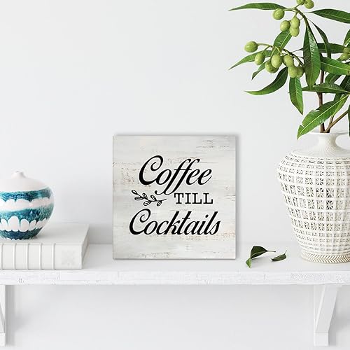 Miniatura 4 de Cartel rústico de caja de madera con texto en inglés "Coffee Till Cocktails", divertido letrero de caja de madera para cocina, bar, decoración de