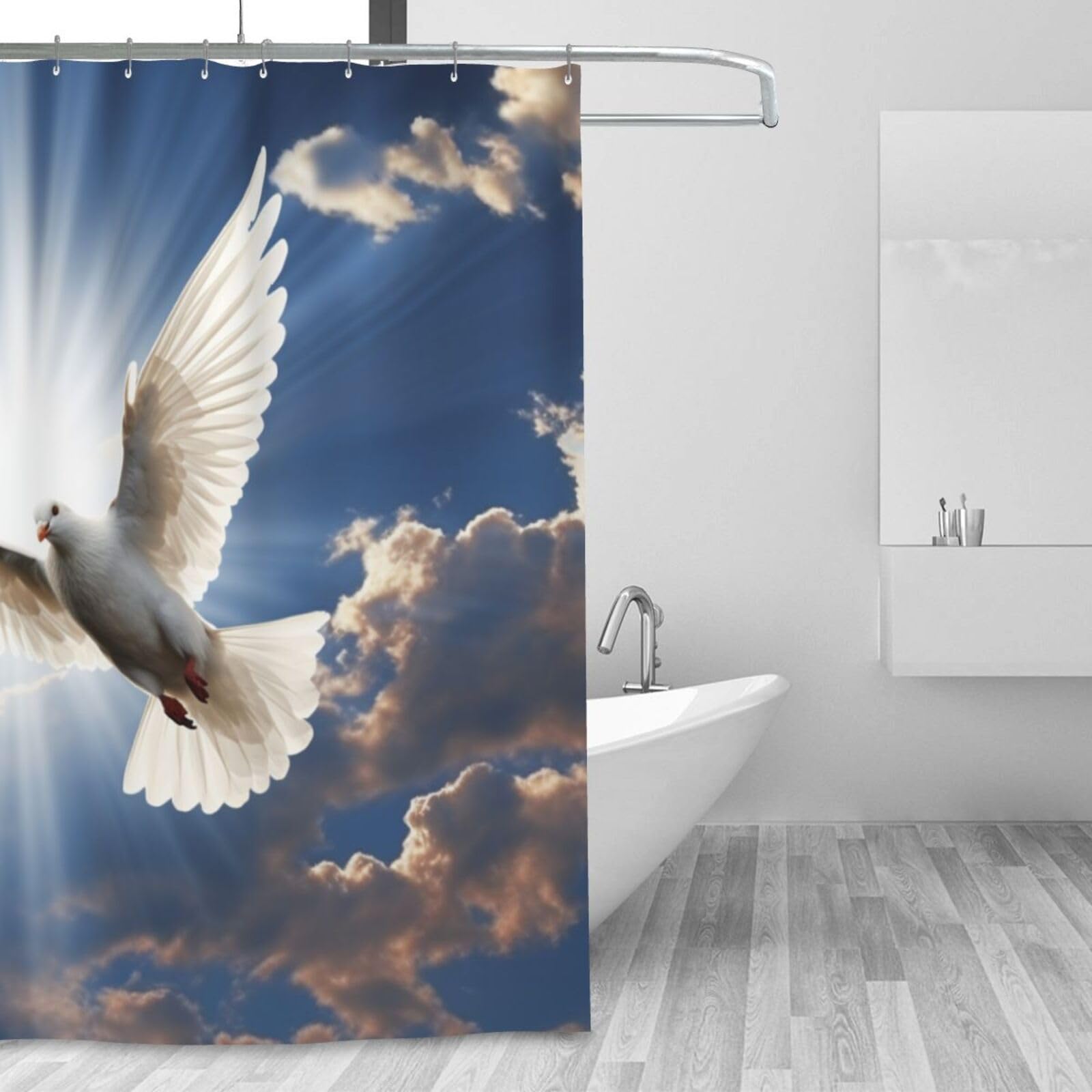Rideau de douche 183x183 cm rustique et moderne avec crochets pour salle de bain
