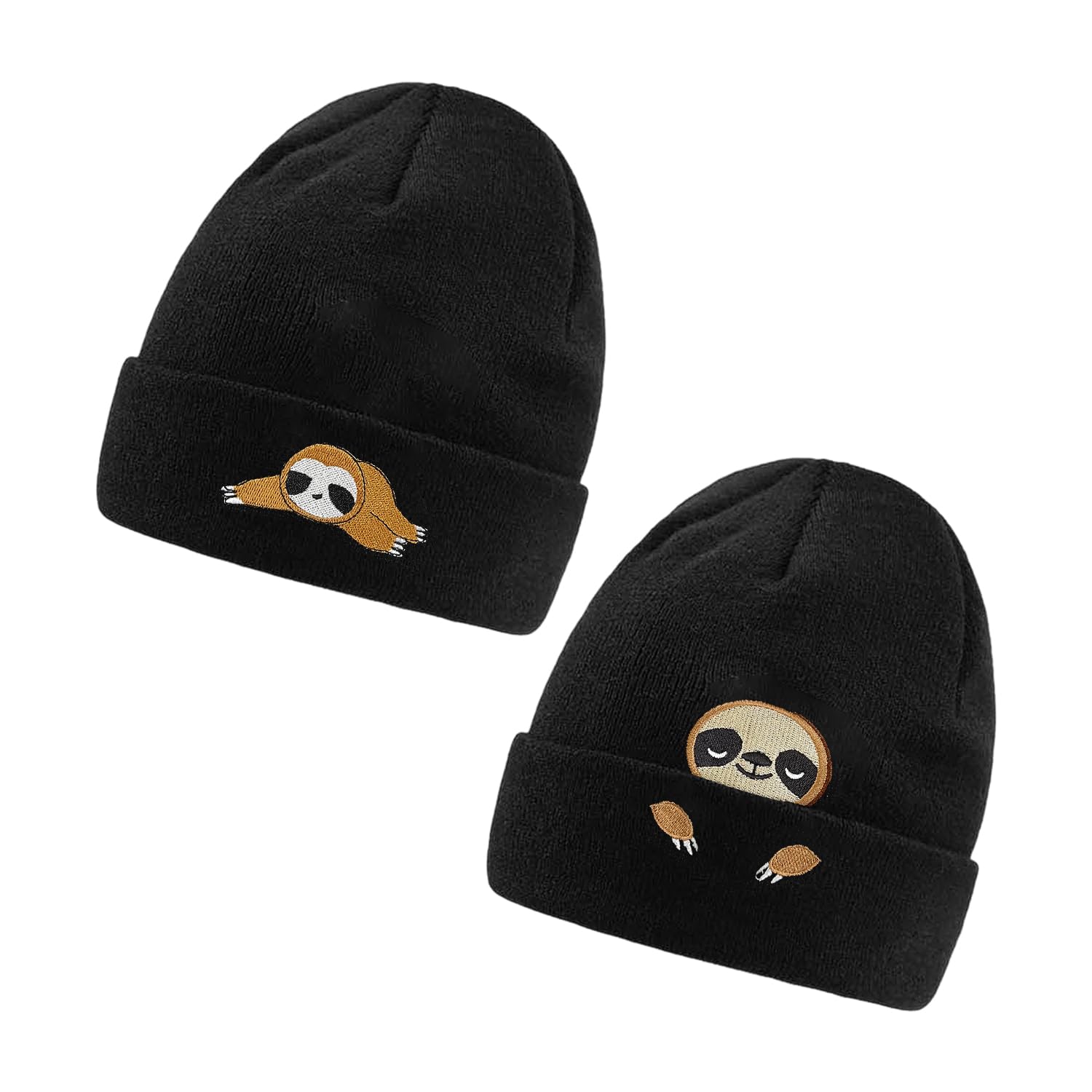 Ffdhwu Unisex Black 2 Sloth-Shaped Knitted Hats, Soft And Warm Material, Casual And Cute Style, Autumn And Winter Outdoor Hats, Accessories.