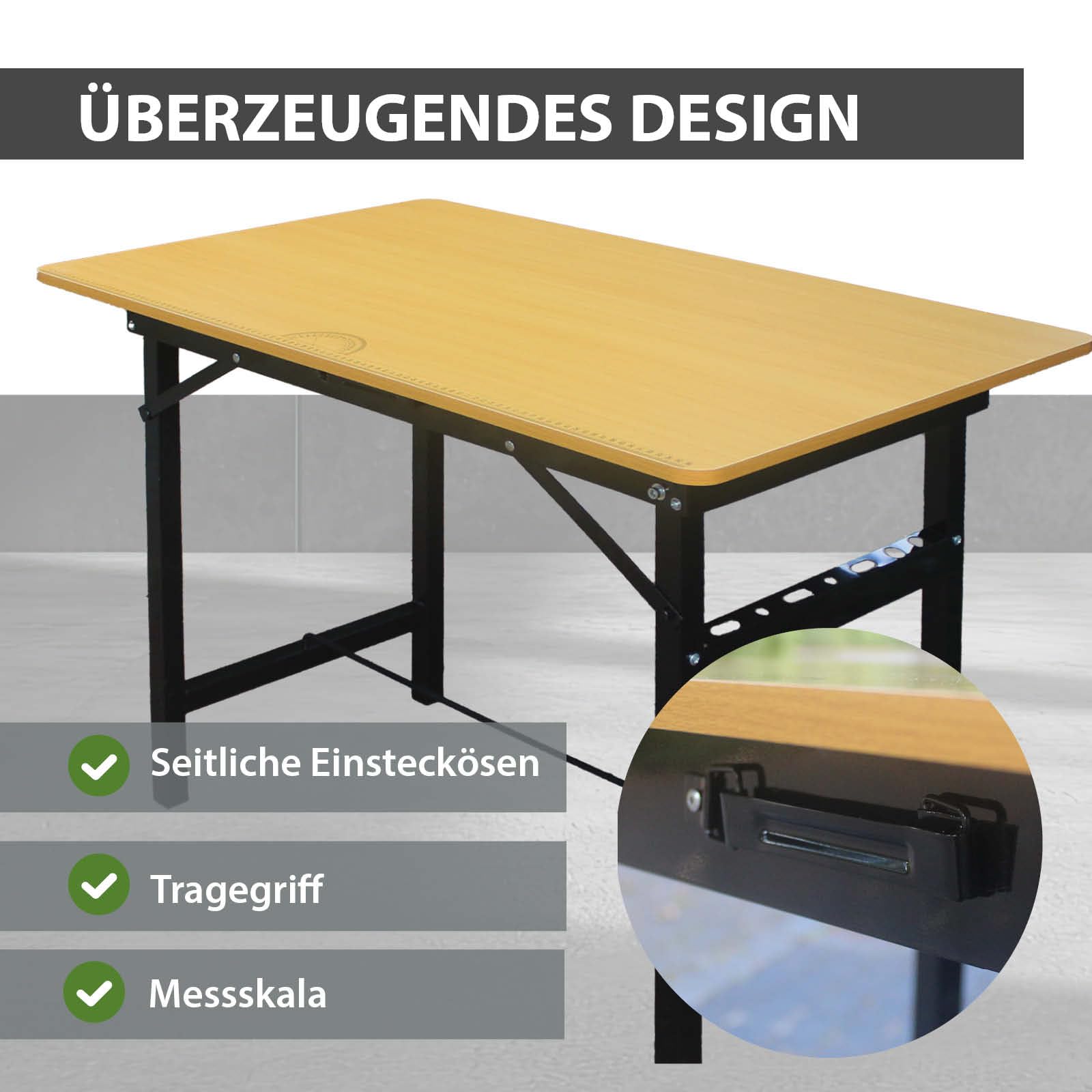 TRUTZHOLM Werkbank 100 x 60 x 75 cm klappbar Werktisch 150 kg belastbar, Arbeitsplatte mit Lineal und Winkelmesser, linierter Arbeitstisch mit Tragegriff Arbeitsbank Werkstatteinrichtung
