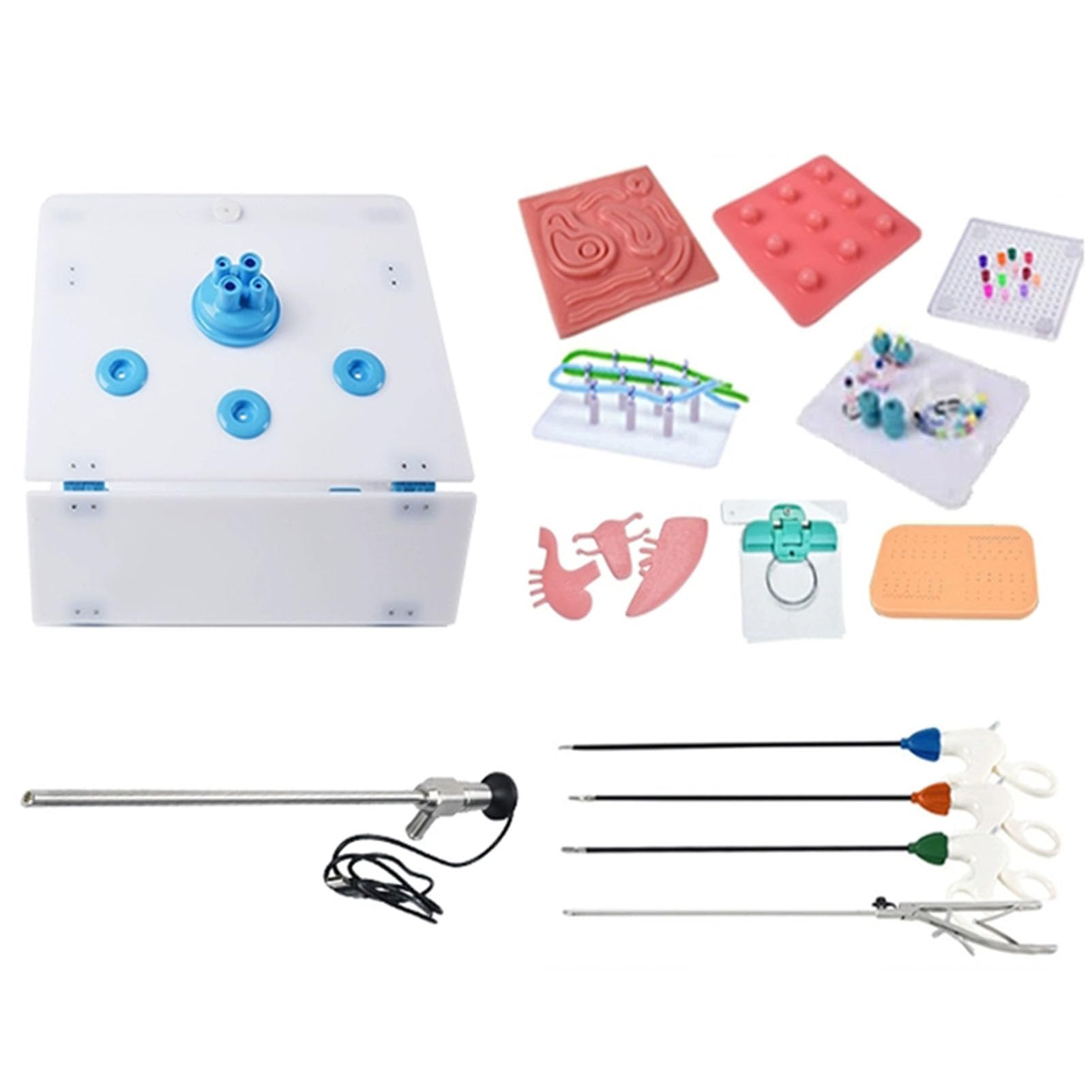 vanenferse Portable Laparoscopic Simulator Trainer Box, Laparoscopic Training Simulator Box Kit with 0/30° Endoscope Camera for Teaching and Training, 4 Surgical Instruments, 14 Training Modules