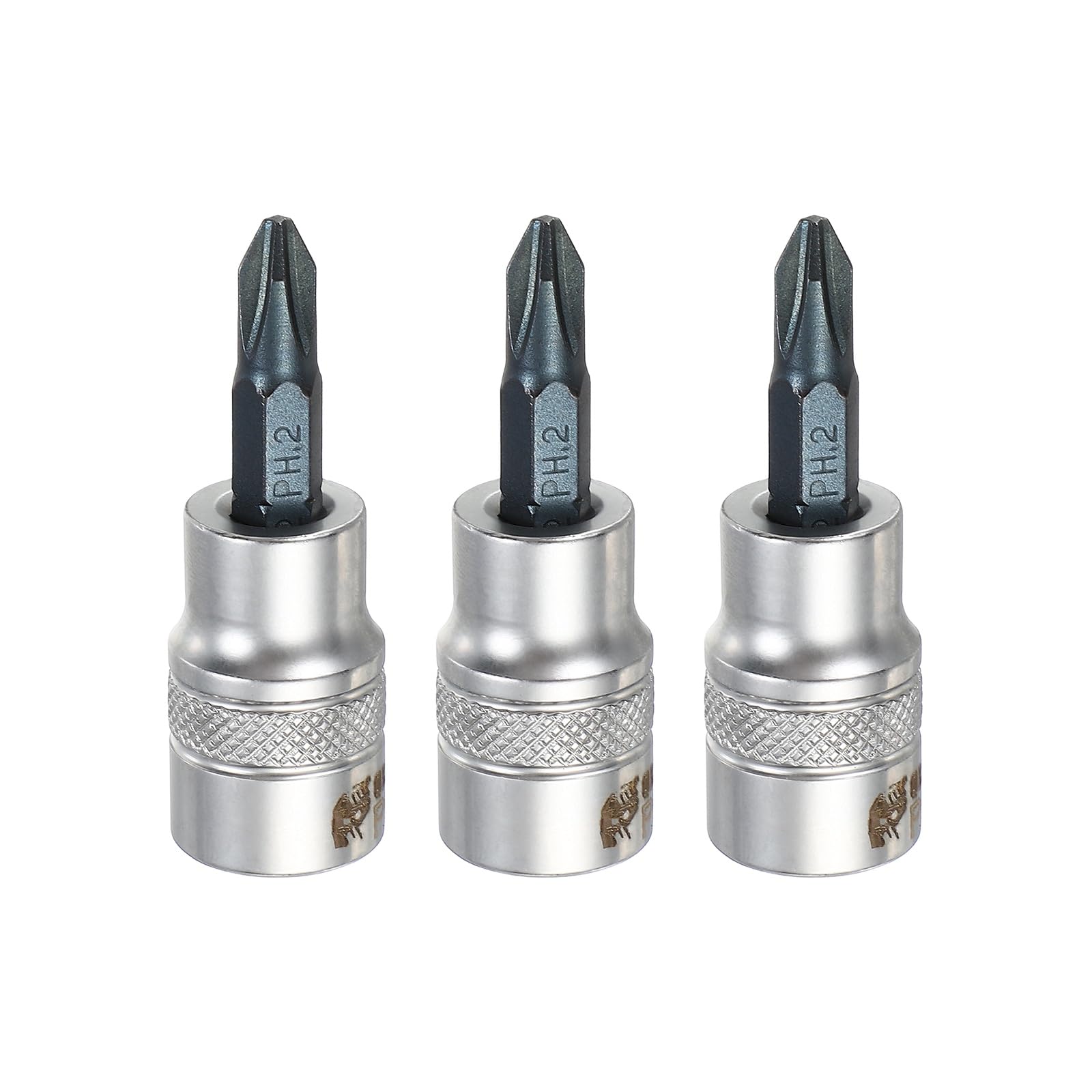 sourcing map 3Pcs Phillips Bit Socket 3/8" Drive PH2 S2 Steel Cross Head Screwdriver Drill Bits CR-V Steel Socket Adapter for Home Auto Axle Hex Nuts Bolts Repair