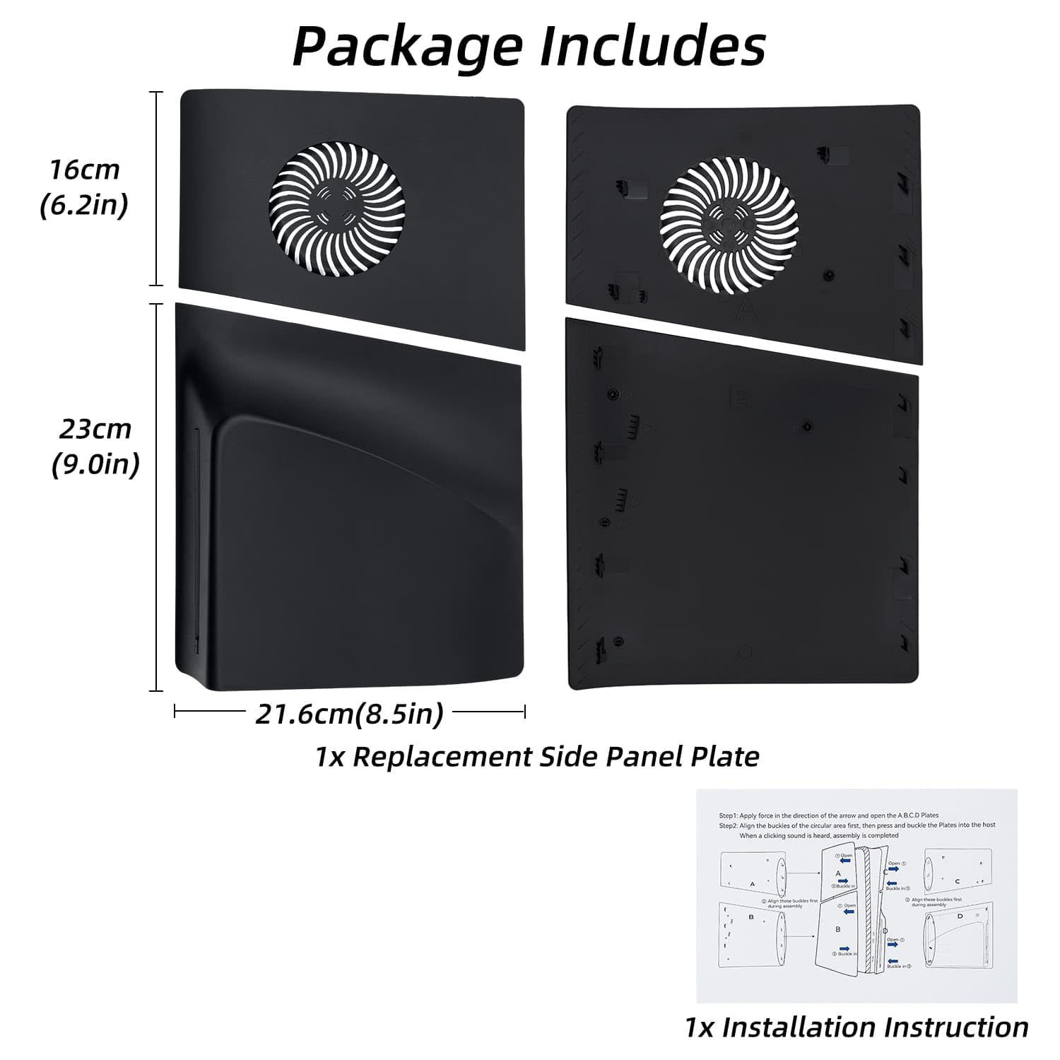 Mcbazel PS5 wąska płyta czołowa, twarda płyta boczna, ochronna osłona zastępcza z akcesoriami do Playstation 5 Slim Disc Edition - czarna