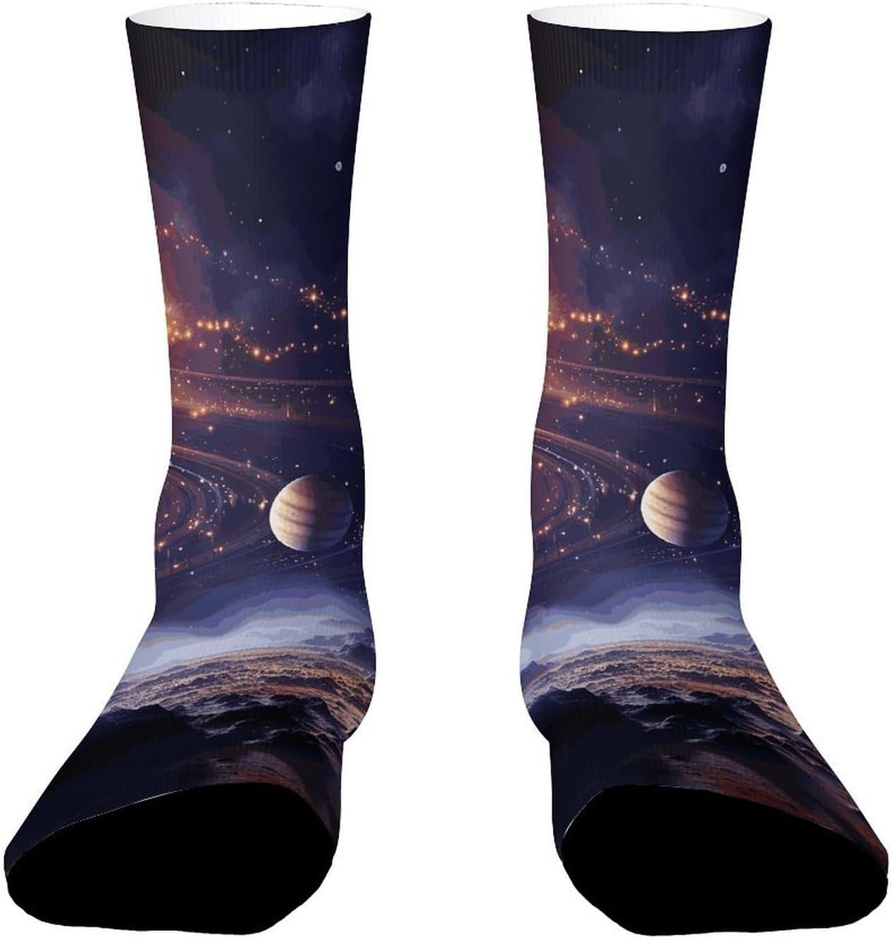 Moisture Wicking Socks, Breathable, Lightweight Crew Sock, Casual | Outer Space Galaxy Universe Work Socks for Women Men, Elastic Soft Boot Socks for Travel, Seamless