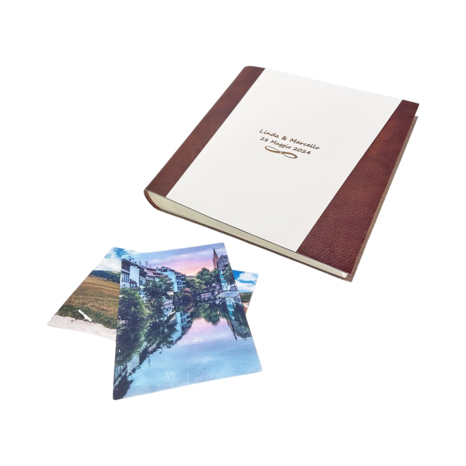 Álbum fotográfico artesanal – Roma Cuero – de auténtico cuero con inserciones de piel sintética, personalizable clásico con papel de seda, para boda, cumpleaños, regalo, boda, aniversario (té/crema)