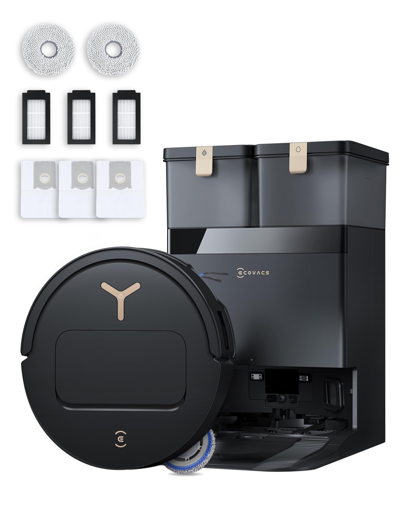 ECOVACS DEEBOT T50 PRO OMNI Gen3 Care kit Robot Aspirapolvere Lavapavimenti, Spazzola Lateral e Mocio a Estensione, 25000Pa, AIVI 3D 3.0, Detergente Automatico, Lavaggio a 75°C, Asciugatura, Nero