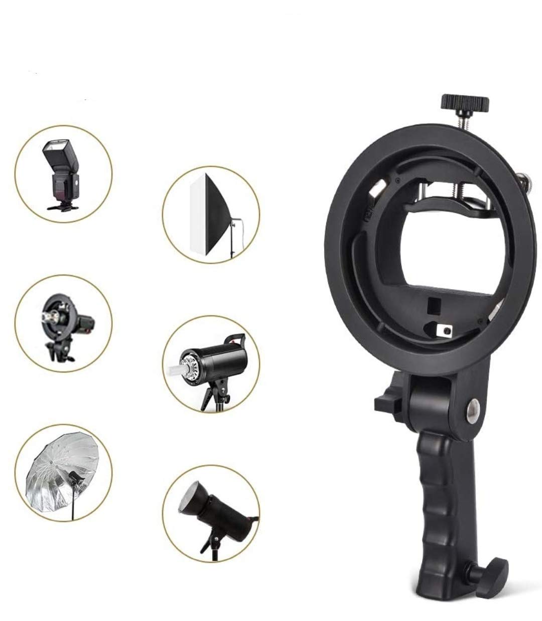 VTS S-Type Bracket Elinchrom Mount Holder with Handle, Veepro S-Mount Elinchrome Bracket No Need to Install for Speedlite Flash Snoot Softbox Honeycomb Beauty Dish Reflector Umbrella-picture-38
