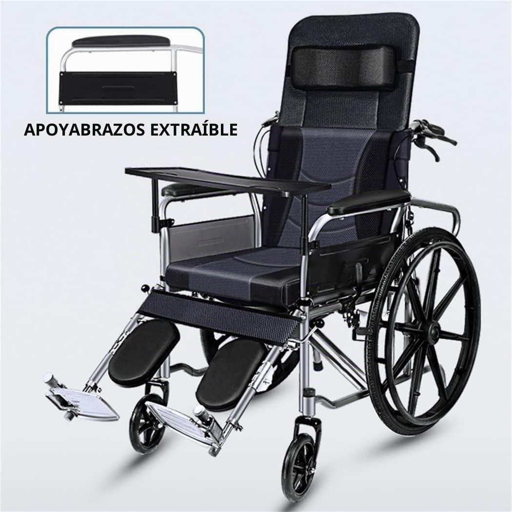 Silla de ruedas plegable reclinable Silla con inodoro Respaldo alto Reposacabezas extraíble Reposapiernas elevadoras Sillas de ruedas para discapacitados y ancianos