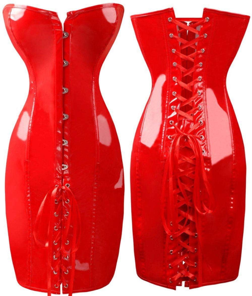 sous Vetement Femme Sexy Gothique Sexy Brillant Long en Cuir Wetlook Hors Épaule Robe Moulante PVC Latex Corset Robe Party Night Club Vestidos