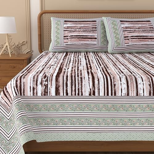 Image of Mafatlal Upvan King Size Cotton Bedsheet Set with Pillow Covers | 144 TC | 90 x 108 Inches | Smooth & Breathable Fabric | Elegant Jaipuri Print | Chocolate
