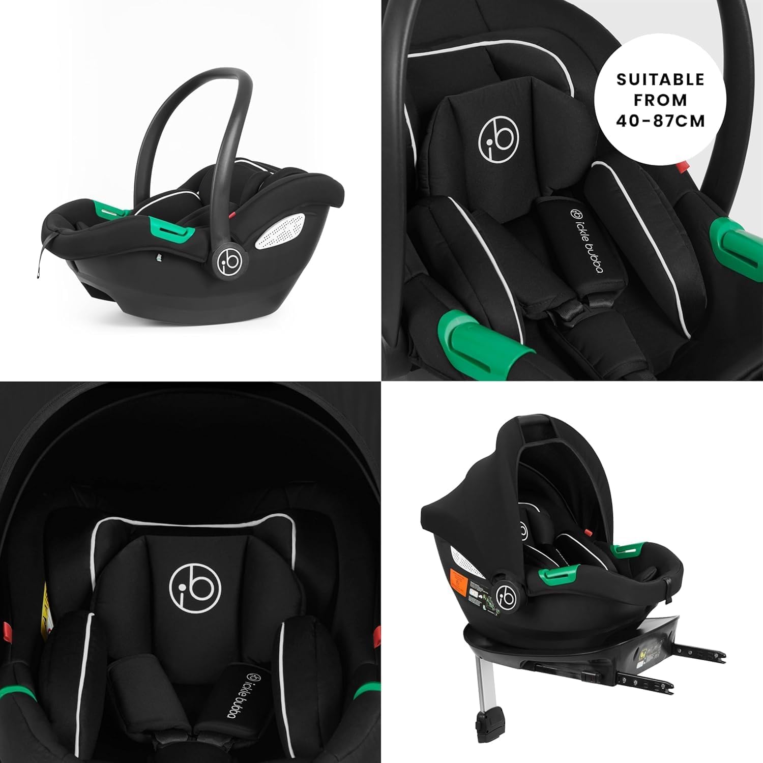 Ickle Bubba Fotelik samochodowy Cirrus i-Size z bazą ISOFIX - standard bezpieczeństwa R129, uderzenia boczne, lekki, zagłówek regulowany jedną ręką, kaptur UPF 50+ (Cirrus i-Size & ISOFIX base)