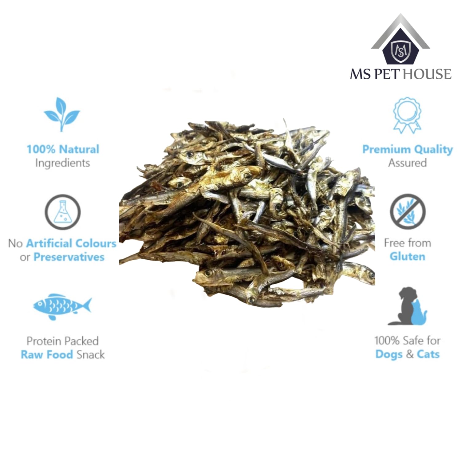 MS Pet House Sprats Dog Treats and Cat Snack 100g - 100% Natural Air-Dried Fish Treat for Dogs and Cats, Healthy Hypoallergenic Raw Pet Food 2