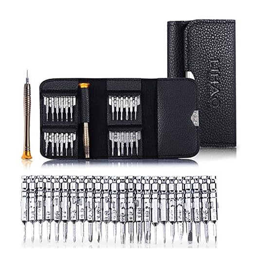 LIHAO Mini Schraubendreher Set 25-teilig Werkzeugset für PC, Brillen, Handy, Laptop (Schlitz, Kreuzschlitz, Torx) in Lederetui