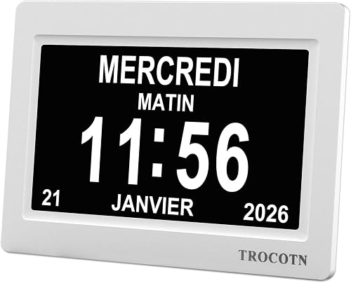 Horloge numérique Horloge de Jour Grand écran réveil Mur TROCOTN