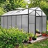VEIKOU 6x12 FT Greenhouses for Outdoors, Upgraded Walk-in Greenhouse w/2 Vents & Lockable Door, Aluminum Heavy Duty Greenhouse for Winters, Polycarbonate Greenhouse, Gray