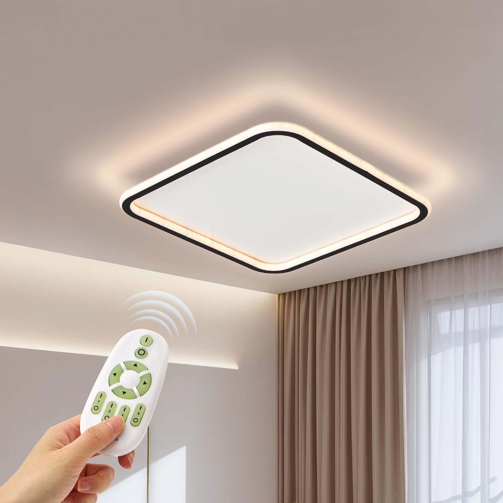 Warmiehomy 57W 2120LM Modern LED Ceiling Lamp Dimmable,40cm Square Living Room Ceiling Light with Remote Control,3000K-6000K Flush Mount Ceiling Lamp for Bedroom,Kitchen(White) — image 1
