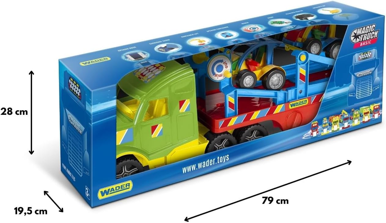 Wader 36351 Magic Truck Buggy Transporter with Two Buggy Vehicles, Size Approx. 79 cm, for Children from 3 Years, Suitable as a Gift for Creative Play